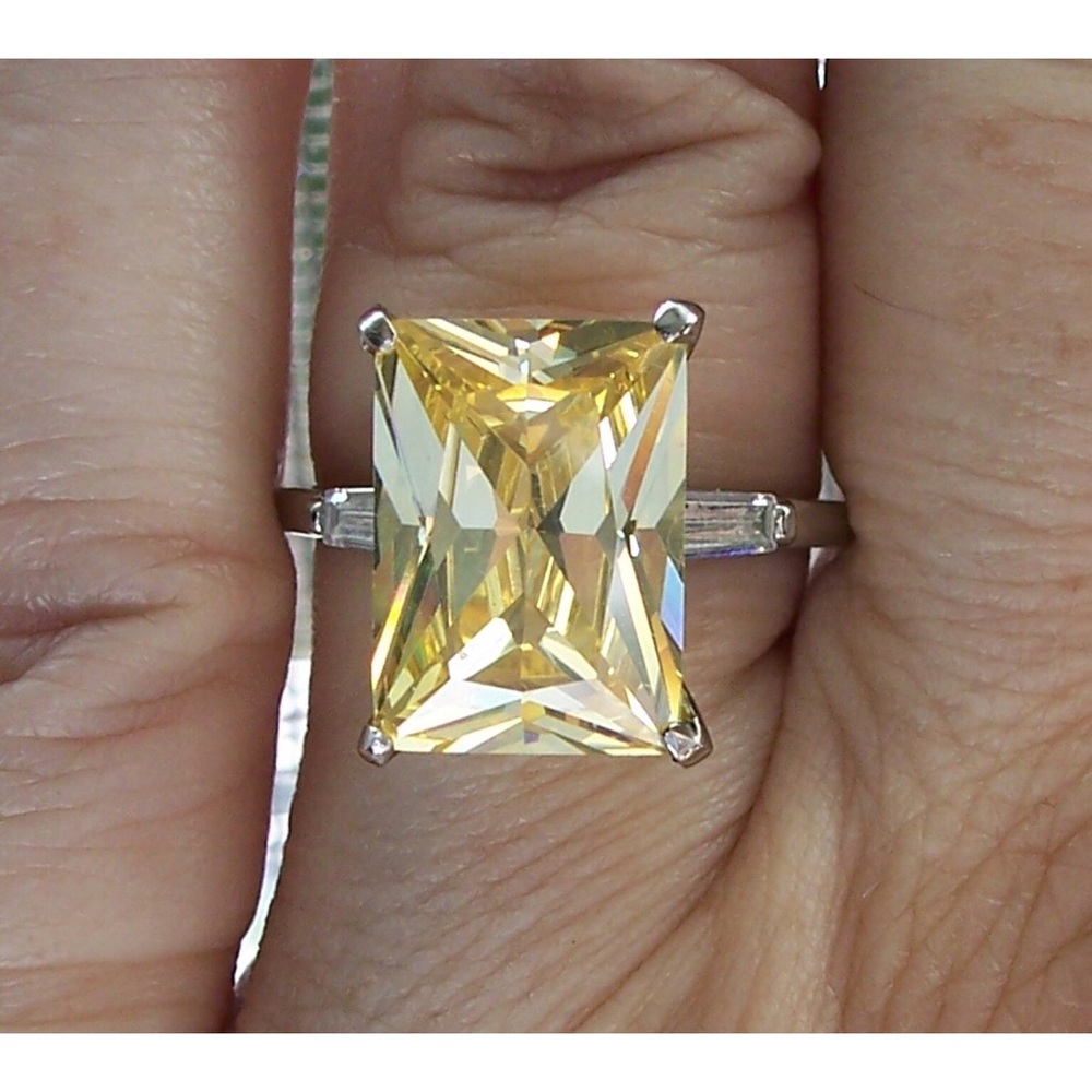 STAINLESS STEEL Canary Yellow Radiant Cut Cubic Zirconia Ring - Picture 13 of 16